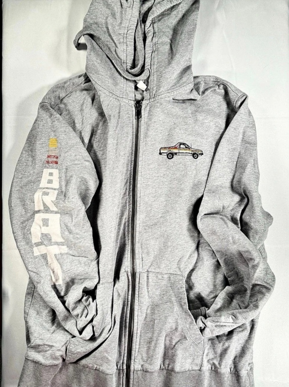 Subaru Men's Organic Cotton Gray Zip Hoodie Size Large “BRAT”